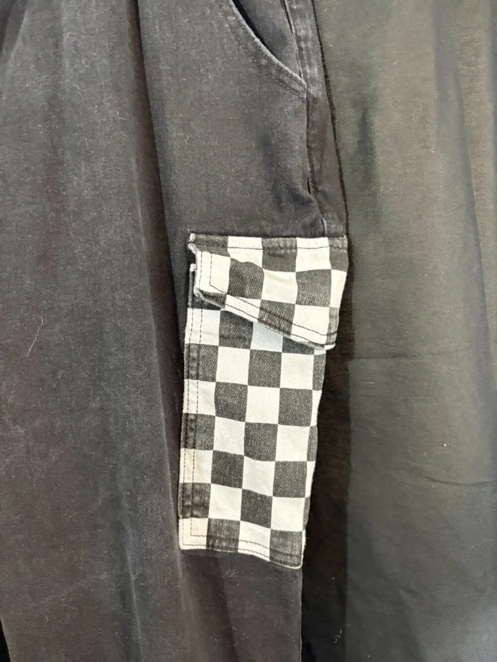 Hot Topic Black White Checkered Split Cargo Jogger Pants Belted